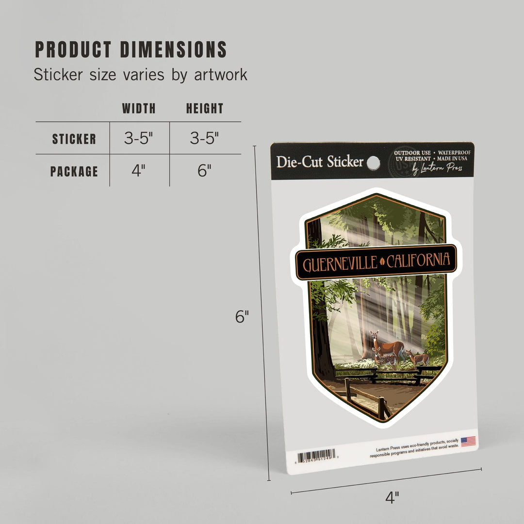 Guerneville, California, Deer & Fawns, Contour, Lantern Press Artwork, Vinyl Sticker - Lantern Press