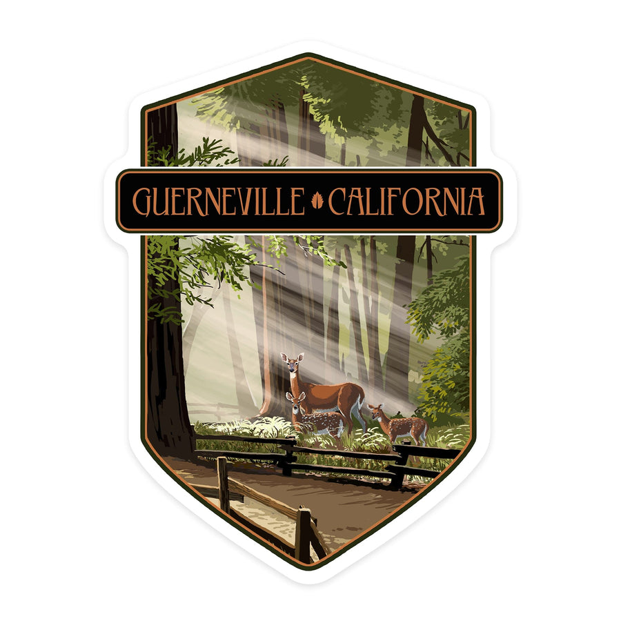Guerneville, California, Deer & Fawns, Contour, Lantern Press Artwork, Vinyl Sticker - Lantern Press