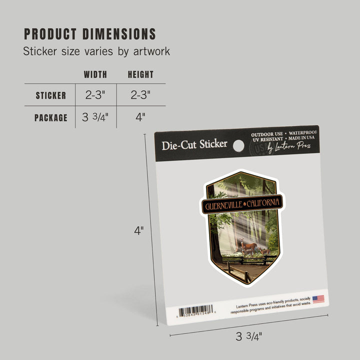 Guerneville, California, Deer & Fawns, Contour, Lantern Press Artwork, Vinyl Sticker - Lantern Press