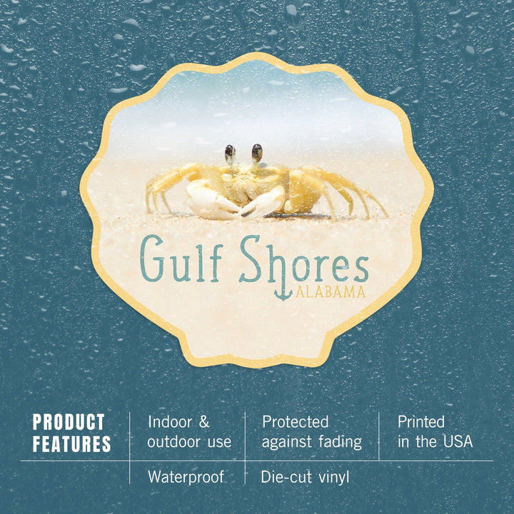 Gulf Shores, Alabama, Crab on Beach, Contour, Lantern Press Photography, Vinyl Sticker - Lantern Press