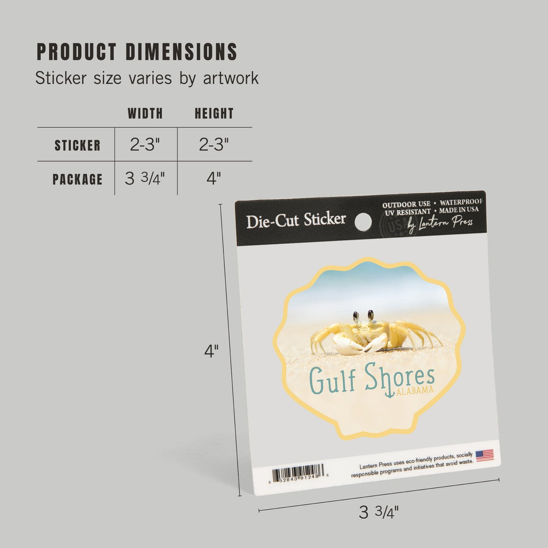 Gulf Shores, Alabama, Crab on Beach, Contour, Lantern Press Photography, Vinyl Sticker - Lantern Press
