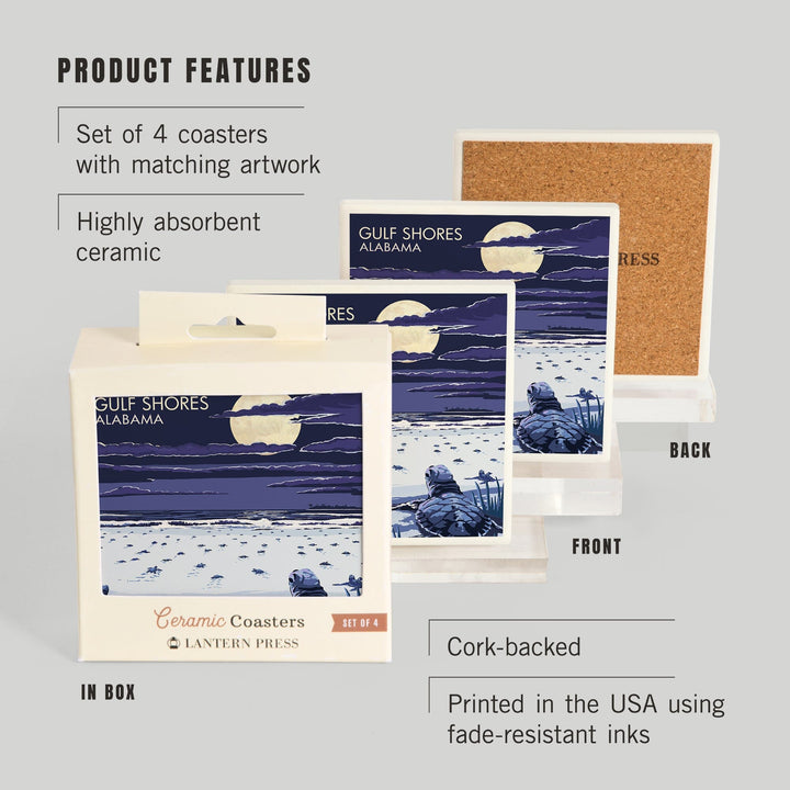 Gulf Shores, Alabama, Sea Turtles, Coasters Coasters Lantern Press