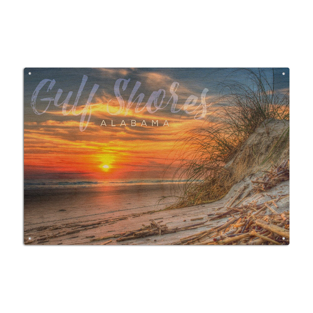 Gulf Shores, Alabama, Sunset on Beach, Lantern Press Photography, Wood Signs and Postcards - Lantern Press