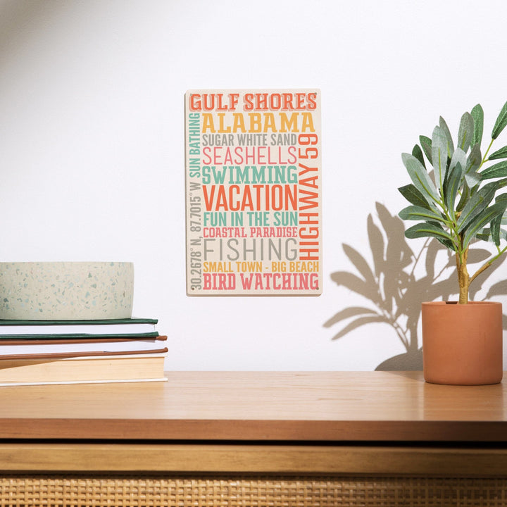 Gulf Shores, Alabama, Typography, Lantern Press Artwork, Wood Signs and Postcards - Lantern Press