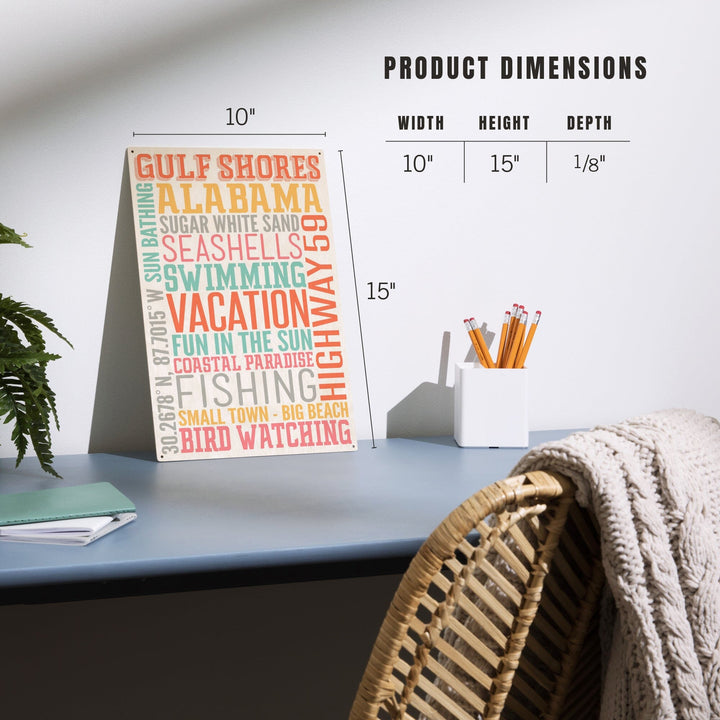 Gulf Shores, Alabama, Typography, Lantern Press Artwork, Wood Signs and Postcards - Lantern Press