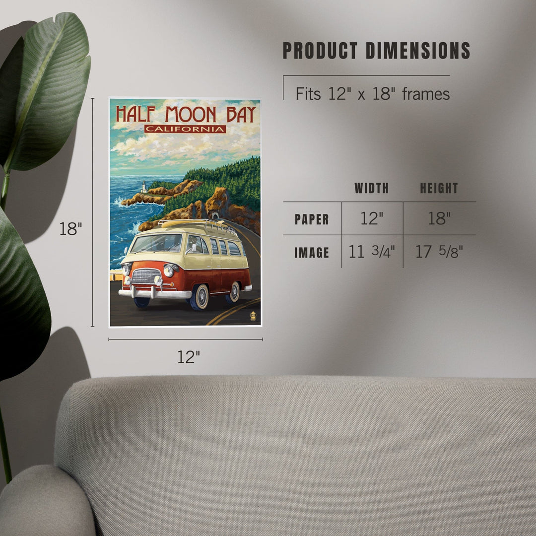 Half Moon Bay, California, Camper Van, Art & Giclee Prints - Lantern Press