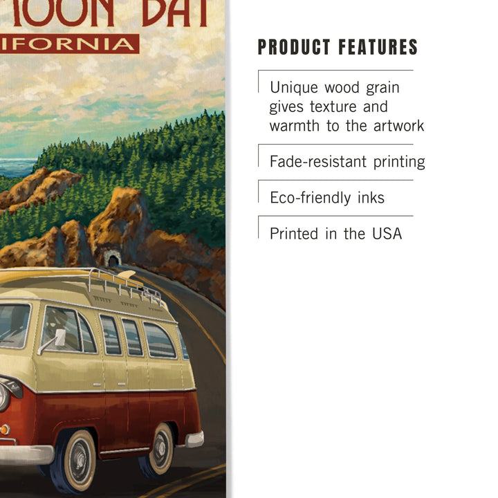 Half Moon Bay, California, Camper Van, Lantern Press Artwork, Wood Signs and Postcards - Lantern Press