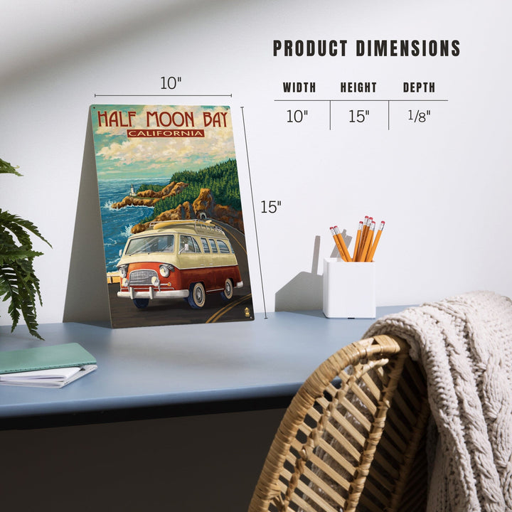 Half Moon Bay, California, Camper Van, Lantern Press Artwork, Wood Signs and Postcards - Lantern Press