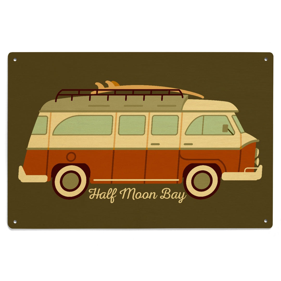 Half Moon Bay, California, Camper Van with Surfboard, Geometric, Lantern Press Artwork, Wood Signs and Postcards - Lantern Press