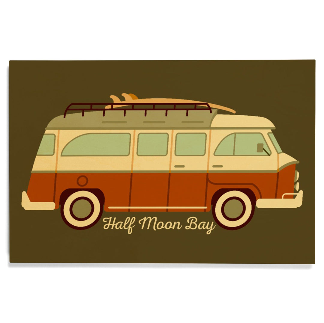 Half Moon Bay, California, Camper Van with Surfboard, Geometric, Lantern Press Artwork, Wood Signs and Postcards - Lantern Press