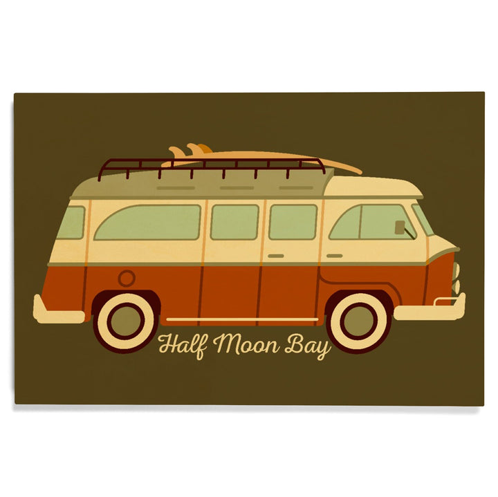 Half Moon Bay, California, Camper Van with Surfboard, Geometric, Lantern Press Artwork, Wood Signs and Postcards - Lantern Press