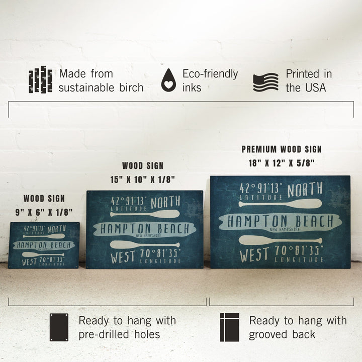 Hampton Beach, New Hampshire, Beach Essentials, Latitude & Longitude, Lantern Press Artwork, Wood Signs and Postcards - Lantern Press