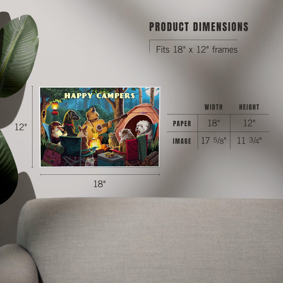 Happy Campers, Painterly, Pack Life, Dogs Around Campfire, Art & Giclee Prints Art Lantern Press