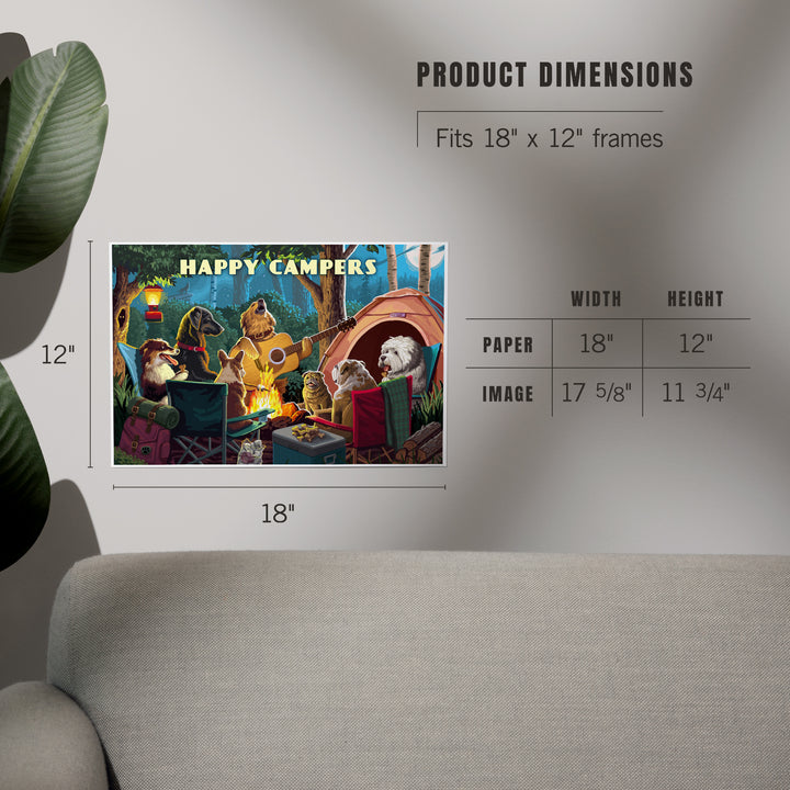 Happy Campers, Painterly, Pack Life, Dogs Around Campfire, Art & Giclee Prints Art Lantern Press
