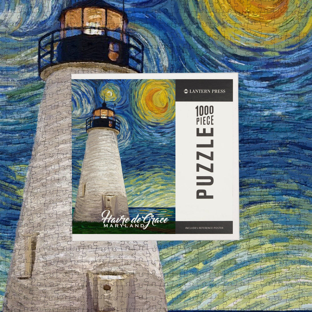 Havre De Grace, Maryland, Lighthouse, Starry Night, Jigsaw Puzzle Puzzle Lantern Press