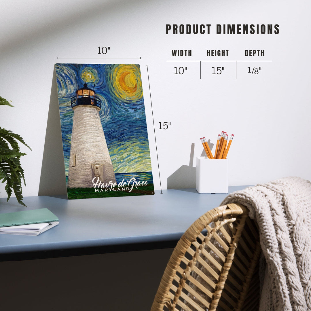 Havre De Grace, Maryland, Lighthouse, Starry Night, Lantern Press Artwork, Wood Signs and Postcards - Lantern Press