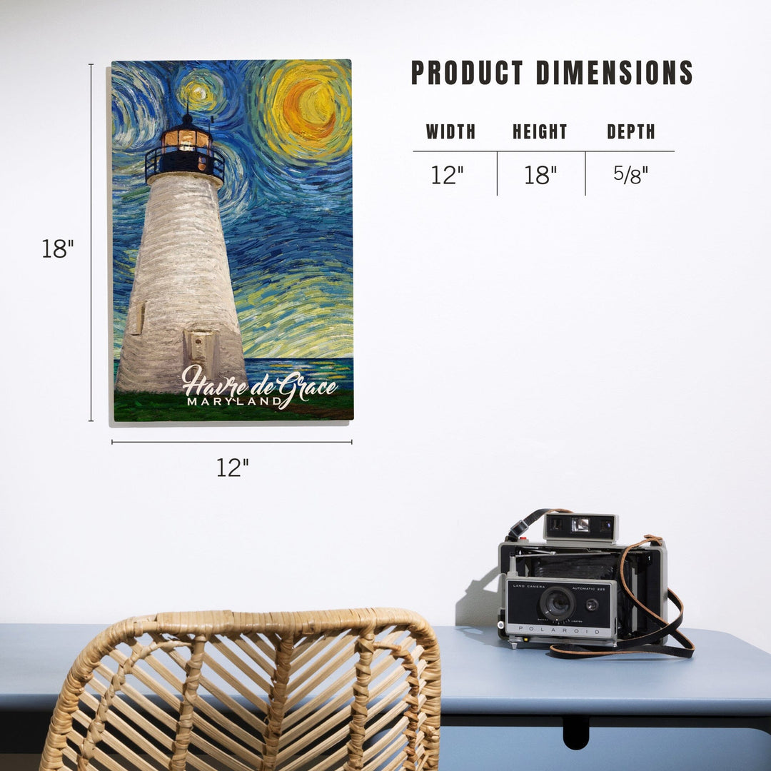 Havre De Grace, Maryland, Lighthouse, Starry Night, Lantern Press Artwork, Wood Signs and Postcards - Lantern Press