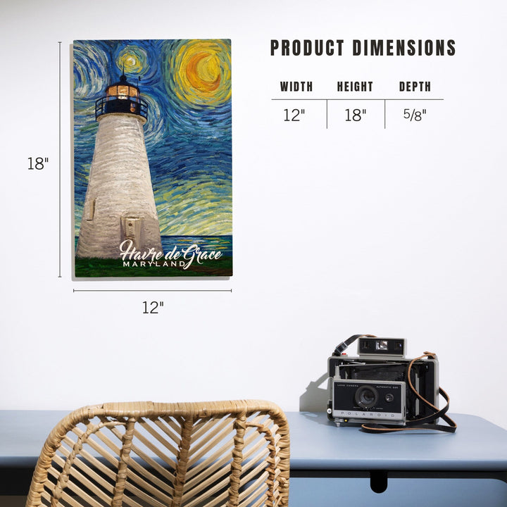 Havre De Grace, Maryland, Lighthouse, Starry Night, Lantern Press Artwork, Wood Signs and Postcards - Lantern Press