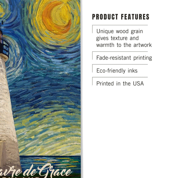 Havre De Grace, Maryland, Lighthouse, Starry Night, Lantern Press Artwork, Wood Signs and Postcards - Lantern Press