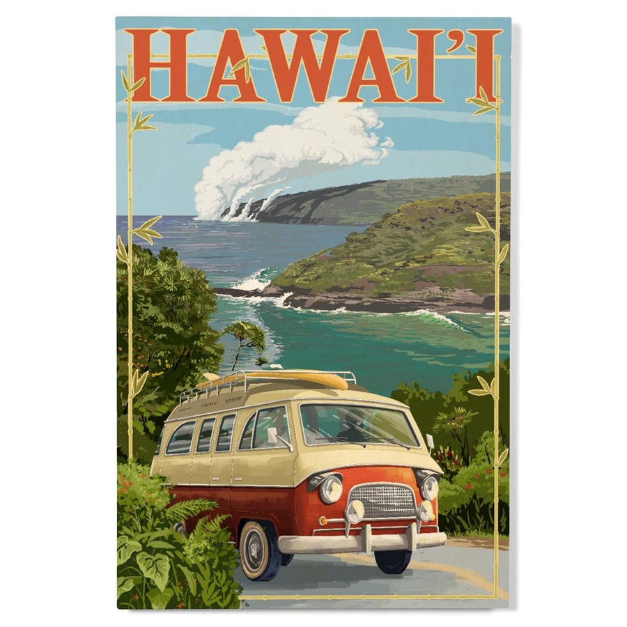 Hawaii, Camper Van, Lantern Press Artwork, Wood Signs and Postcards - Lantern Press