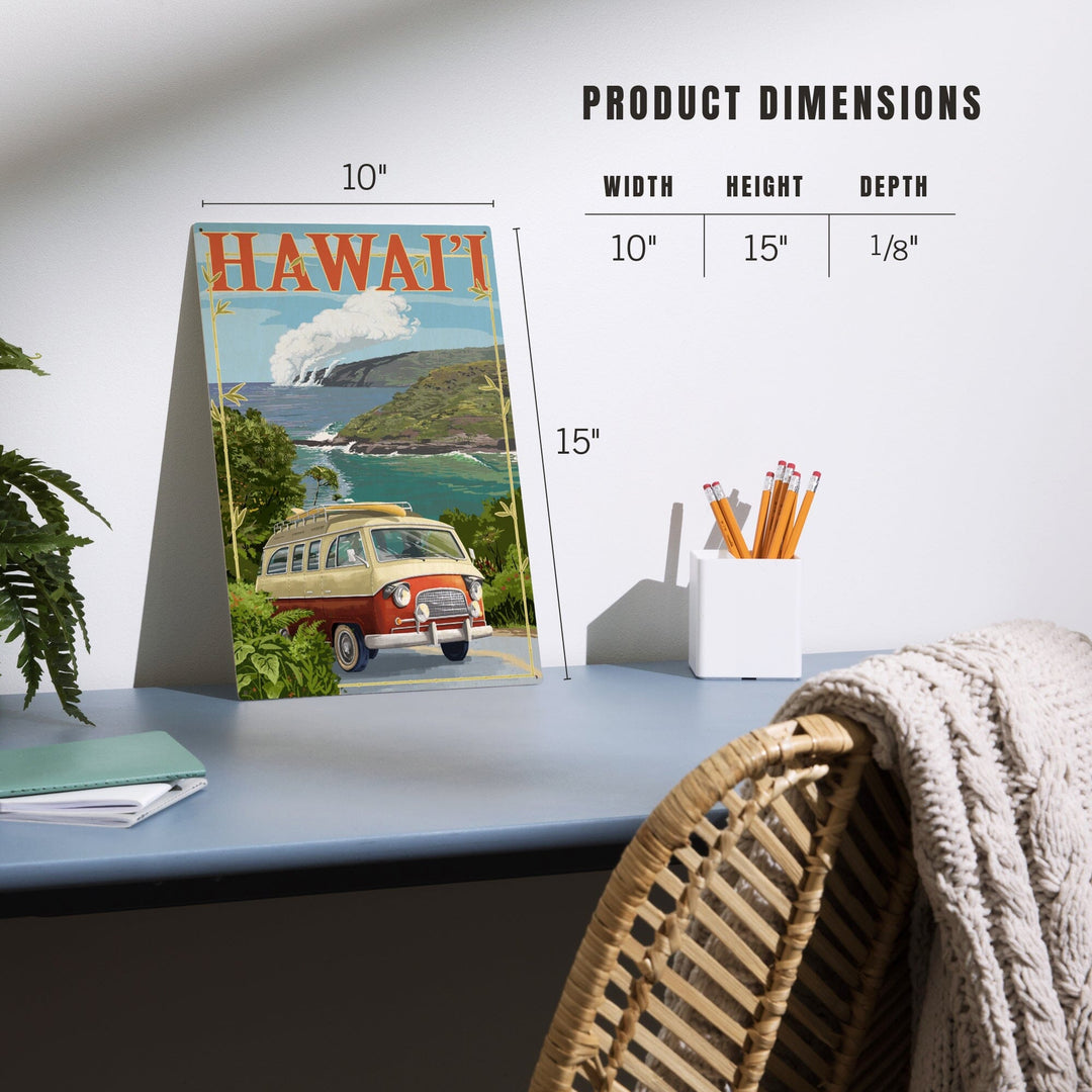 Hawaii, Camper Van, Lantern Press Artwork, Wood Signs and Postcards - Lantern Press