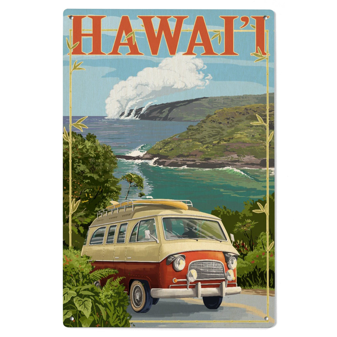 Hawaii, Camper Van, Lantern Press Artwork, Wood Signs and Postcards - Lantern Press