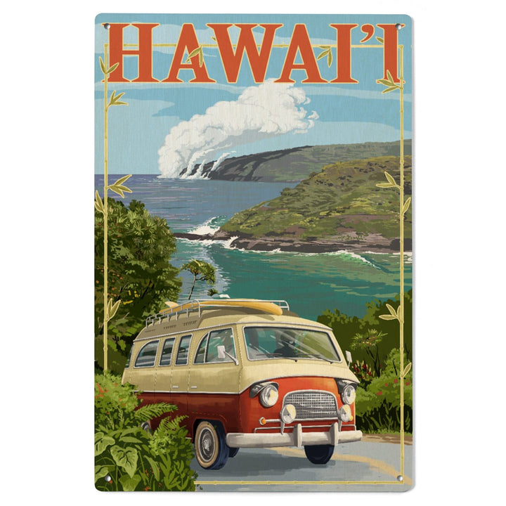 Hawaii, Camper Van, Lantern Press Artwork, Wood Signs and Postcards - Lantern Press