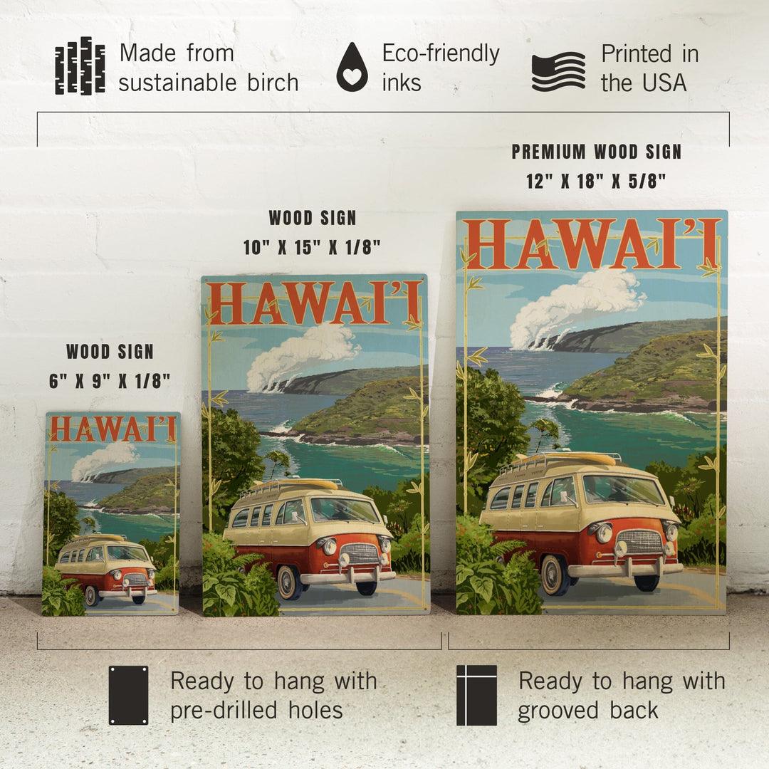 Hawaii, Camper Van, Lantern Press Artwork, Wood Signs and Postcards - Lantern Press