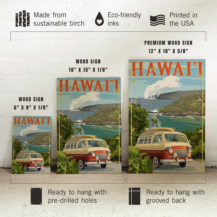 Hawaii, Camper Van, Lantern Press Artwork, Wood Signs and Postcards - Lantern Press
