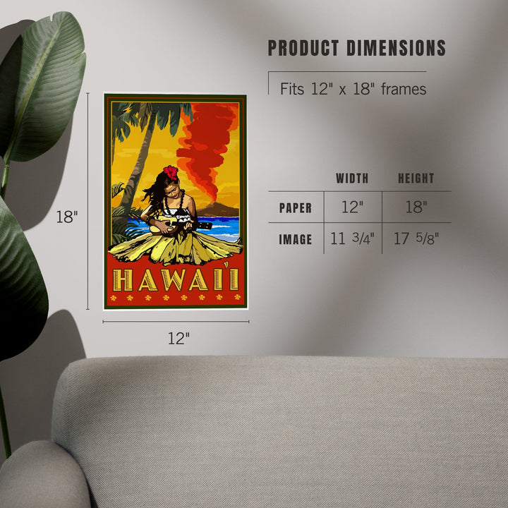 Hawaii, Hula Girl and Ukulele, Art & Giclee Prints - Lantern Press