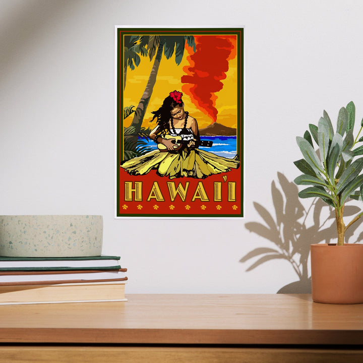Hawaii, Hula Girl and Ukulele, Art & Giclee Prints - Lantern Press