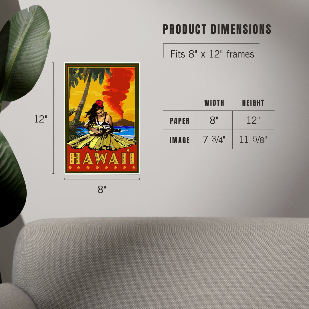 Hawaii, Hula Girl and Ukulele, Art & Giclee Prints - Lantern Press