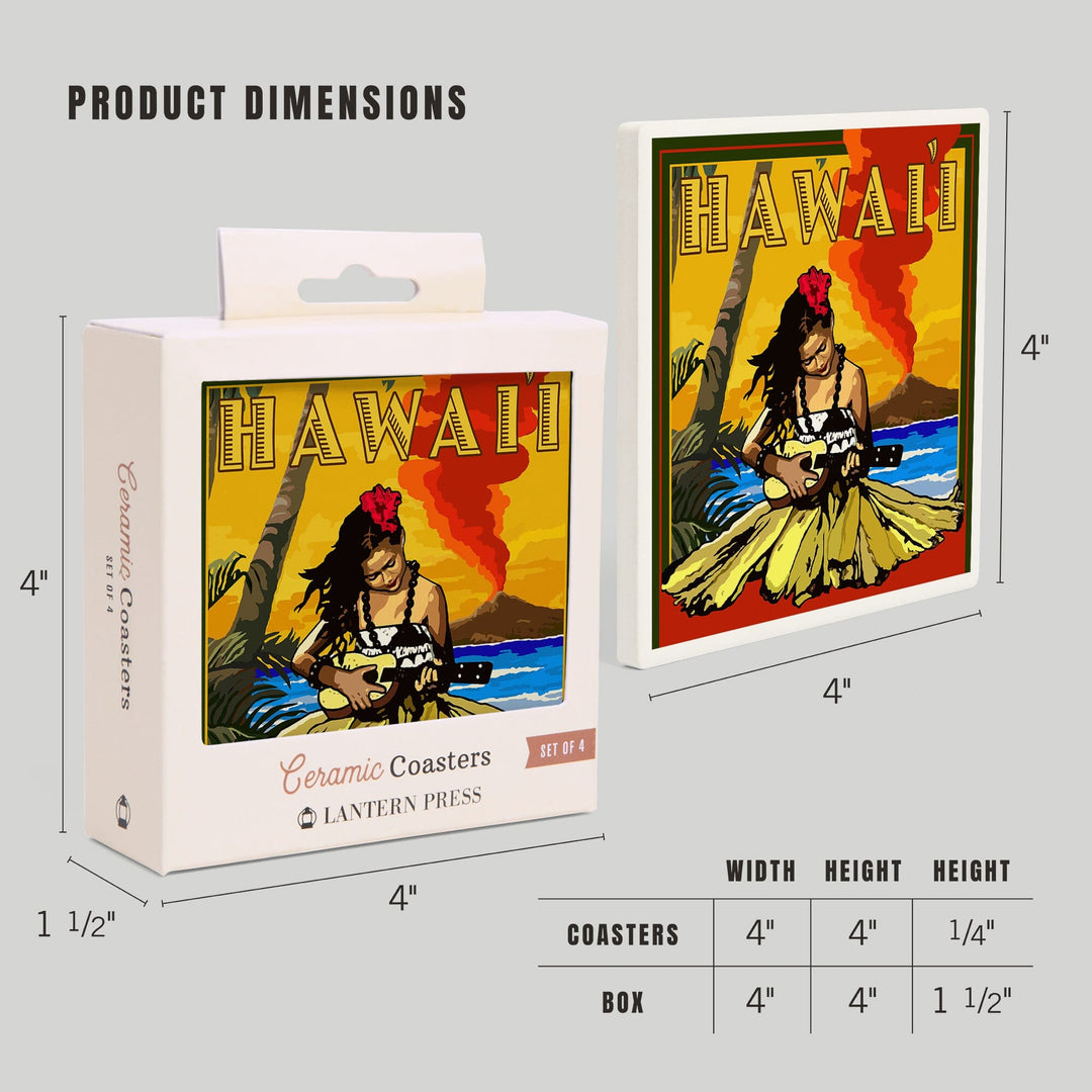 Hawaii, Hula Girl and Ukulele, Coasters Coasters Lantern Press