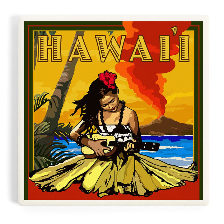 Hawaii, Hula Girl and Ukulele, Coasters Coasters Lantern Press