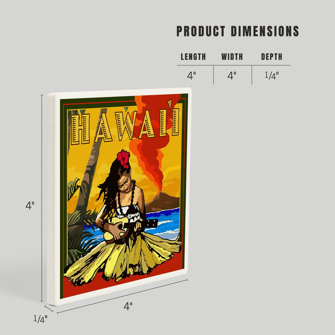 Hawaii, Hula Girl and Ukulele, Coasters Coasters Lantern Press