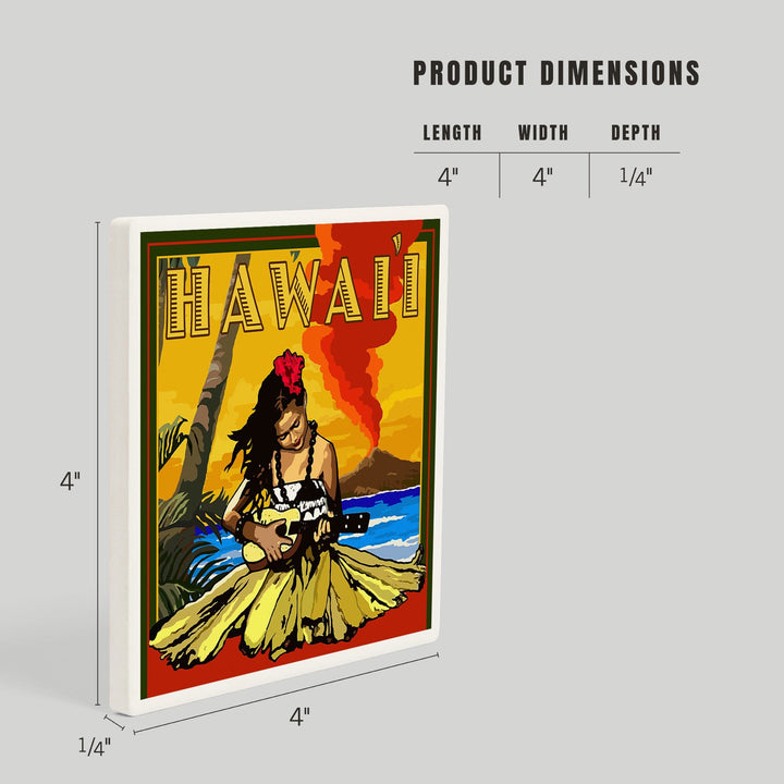 Hawaii, Hula Girl and Ukulele, Coasters Coasters Lantern Press