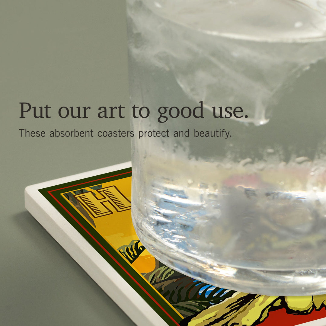 Hawaii, Hula Girl and Ukulele, Coasters Coasters Lantern Press