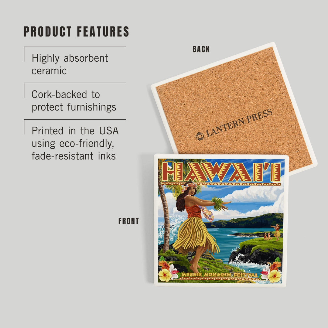 Hawaii, Hula Girl on Coast, Merrie Monarch Festival, Coasters Coasters Lantern Press