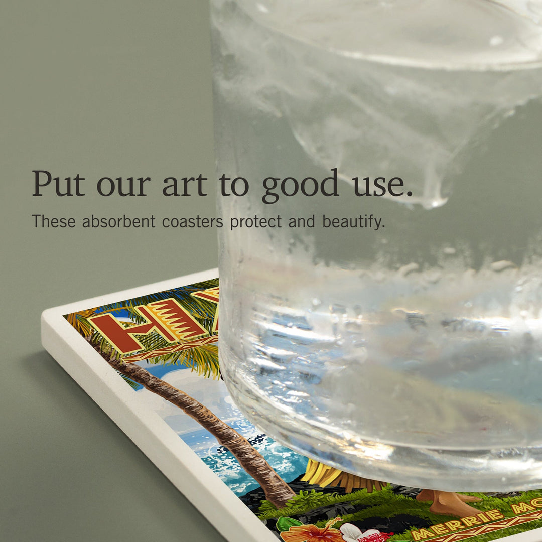 Hawaii, Hula Girl on Coast, Merrie Monarch Festival, Coasters Coasters Lantern Press