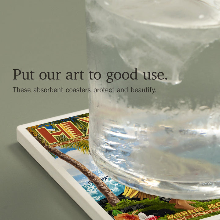 Hawaii, Hula Girl on Coast, Merrie Monarch Festival, Coasters Coasters Lantern Press