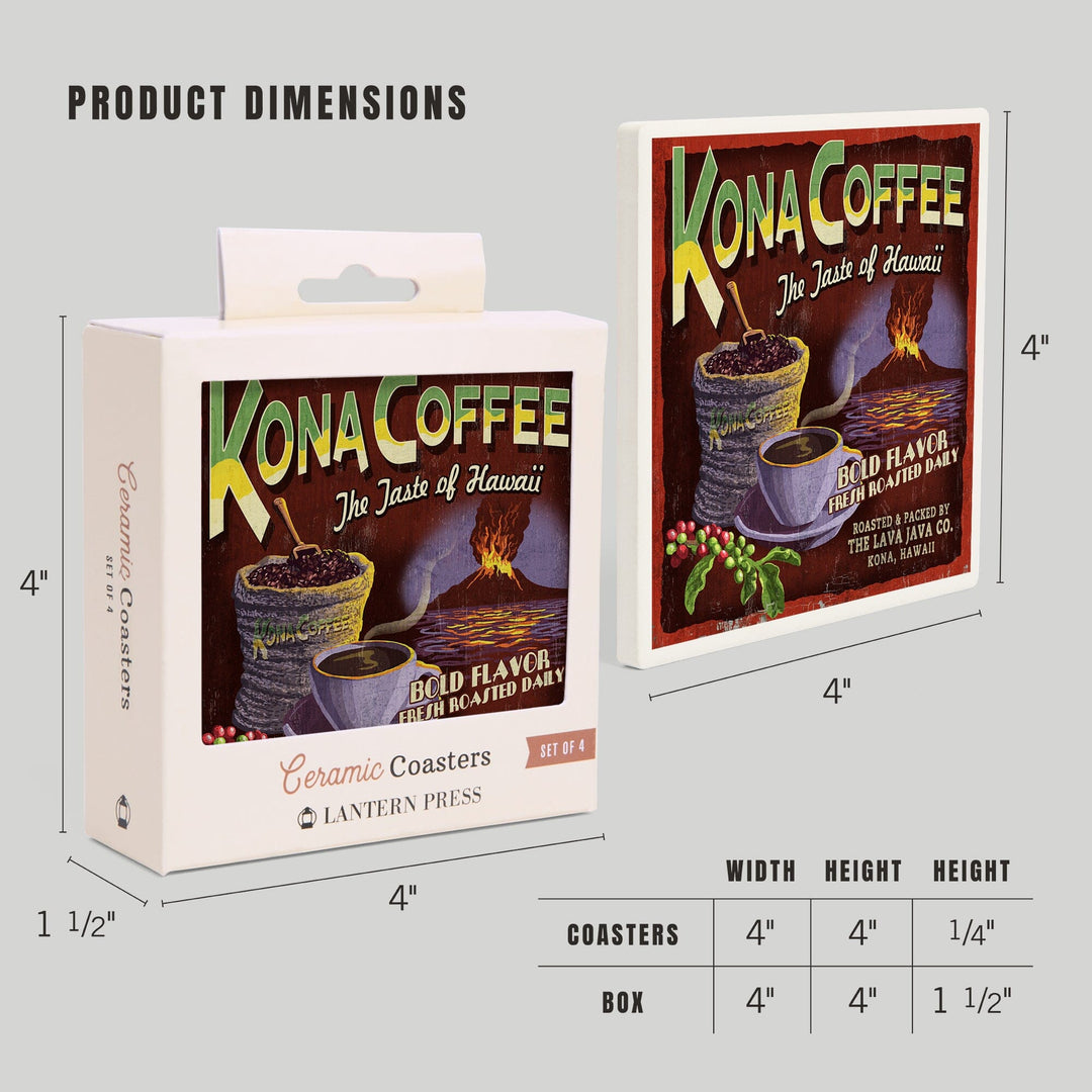 Hawai‘i, Kona Coffee Vintage Sign, Coasters Coasters Lantern Press