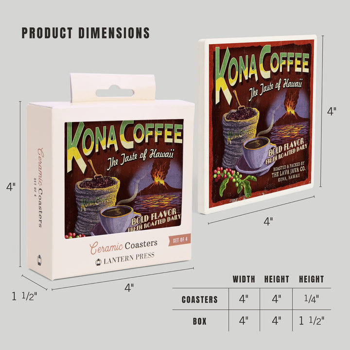 Hawai‘i, Kona Coffee Vintage Sign, Coasters Coasters Lantern Press