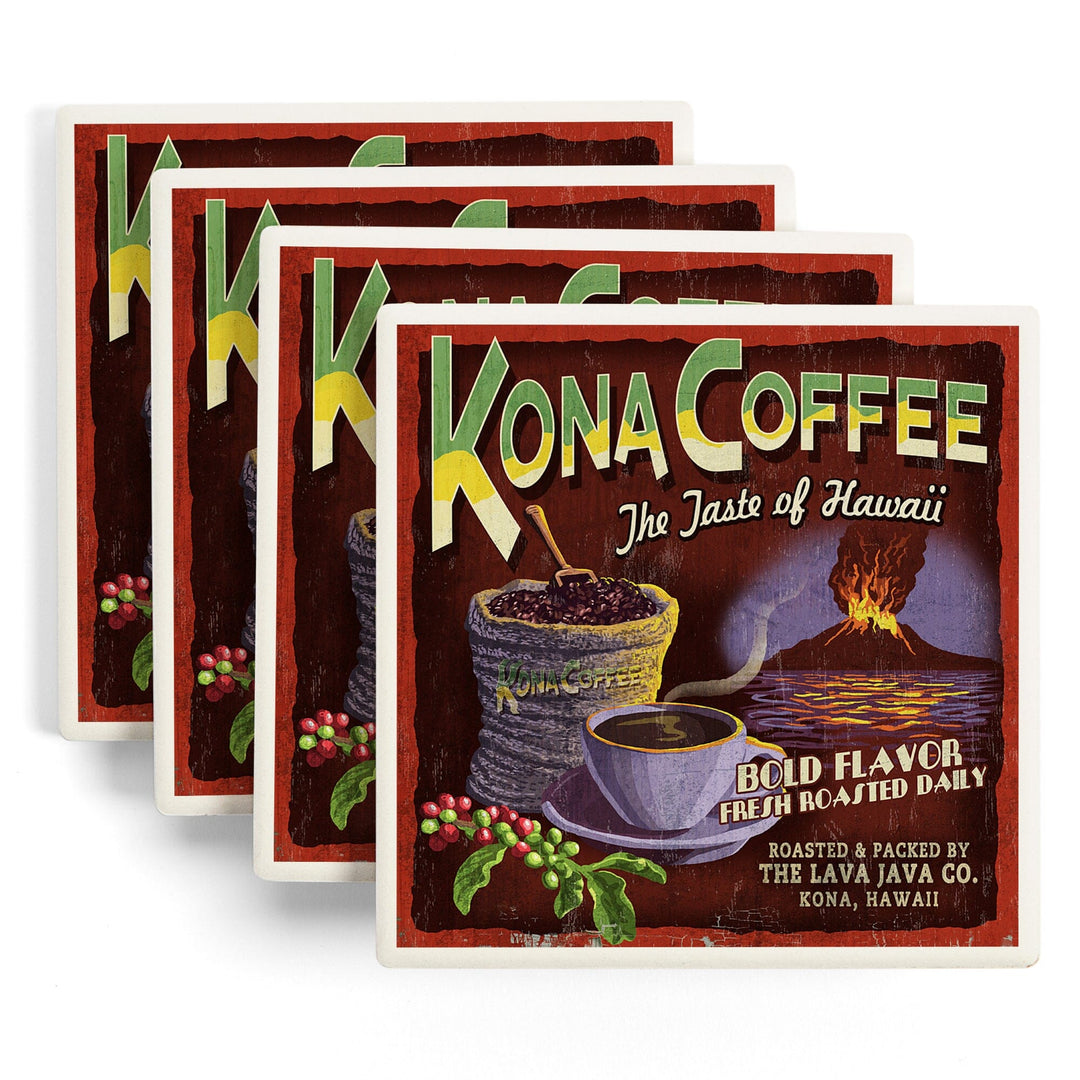 Hawai‘i, Kona Coffee Vintage Sign, Coasters Coasters Lantern Press