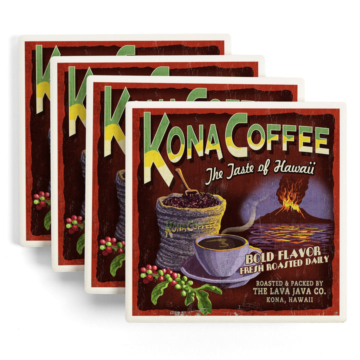 Hawai‘i, Kona Coffee Vintage Sign, Coasters Coasters Lantern Press