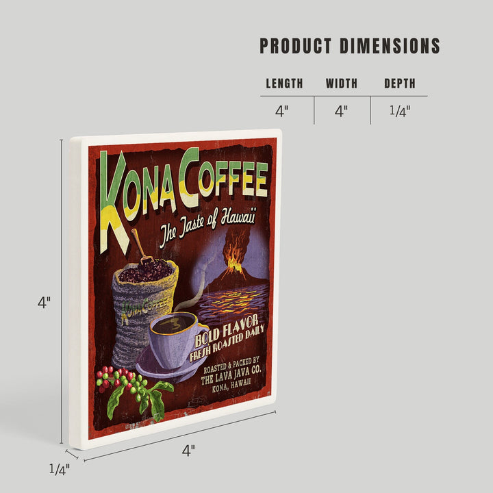 Hawai‘i, Kona Coffee Vintage Sign, Coasters Coasters Lantern Press