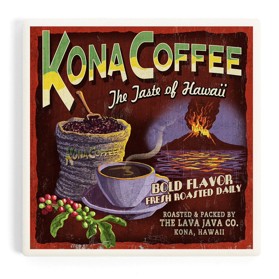 Hawai‘i, Kona Coffee Vintage Sign, Coasters Coasters Lantern Press