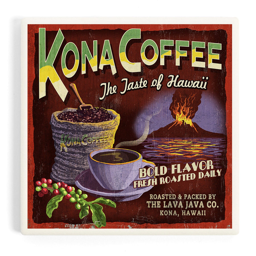 Hawai‘i, Kona Coffee Vintage Sign, Coasters Coasters Lantern Press