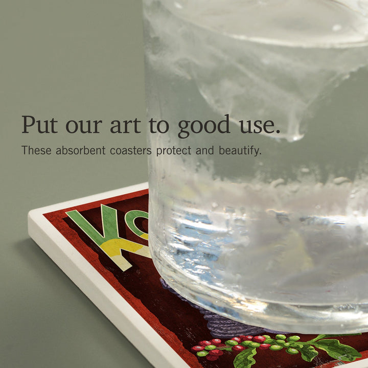 Hawai‘i, Kona Coffee Vintage Sign, Coasters Coasters Lantern Press