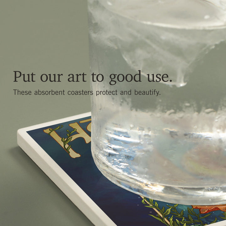 Hawaii, Mermaid, Coasters Coasters Lantern Press