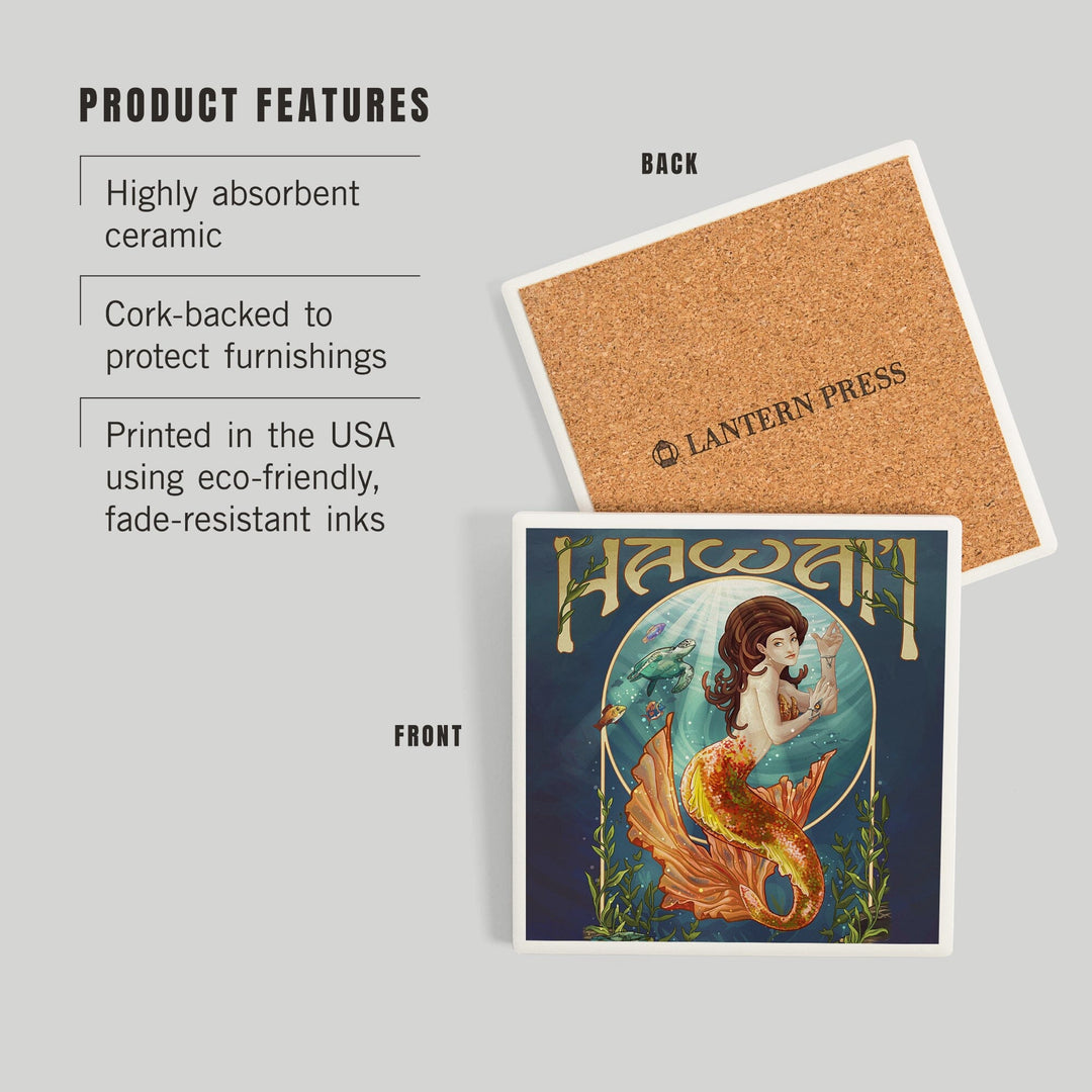Hawaii, Mermaid, Coasters Coasters Lantern Press